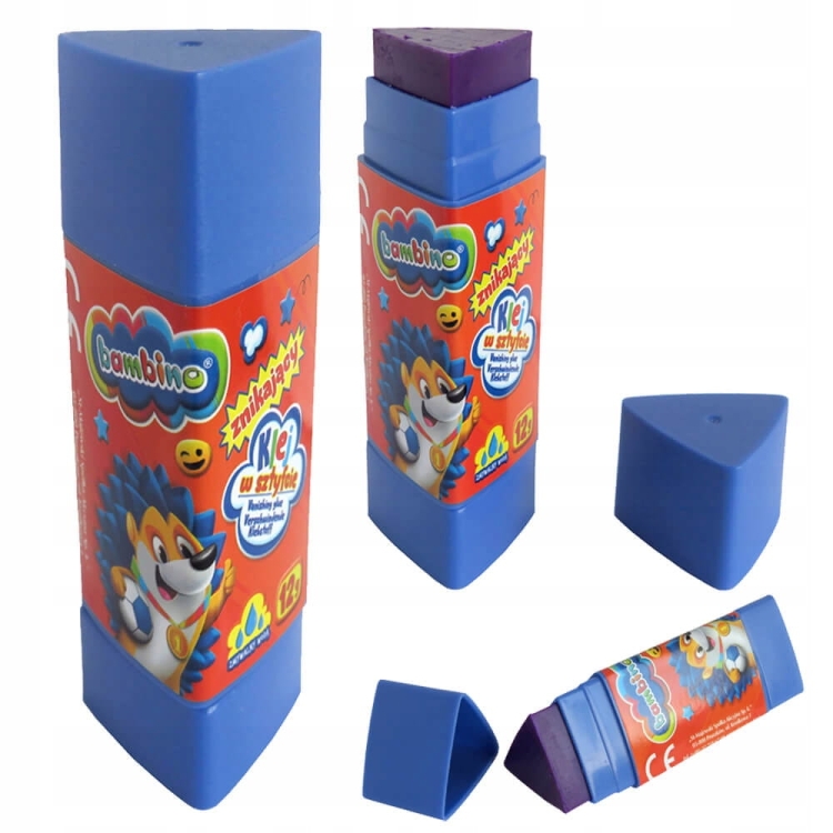 Klej znikający w sztyfcie Bambino trzy różne widoki na produkt